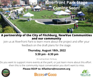 a flyer for the riverfront park stage coming soon