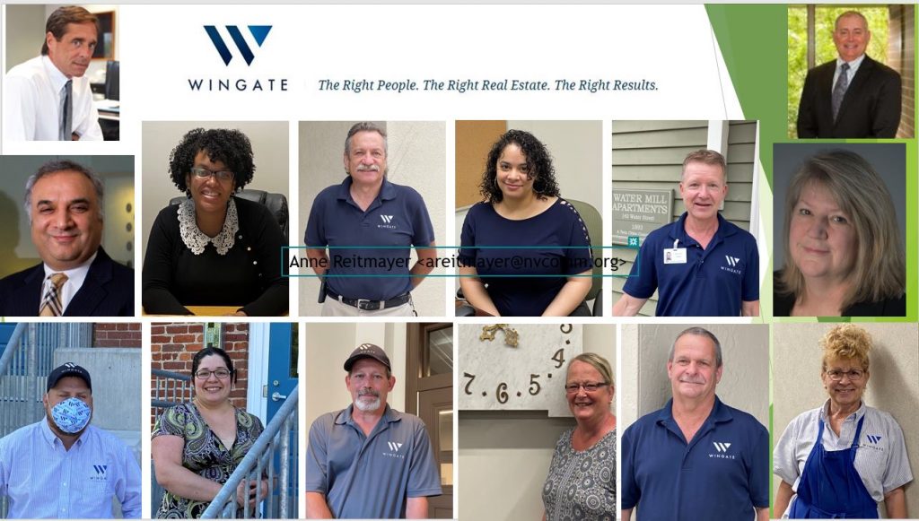 Portrait photos of 14 people arranged around a banner, Wingate: The Right People. The Right Real Estate. The Right Results